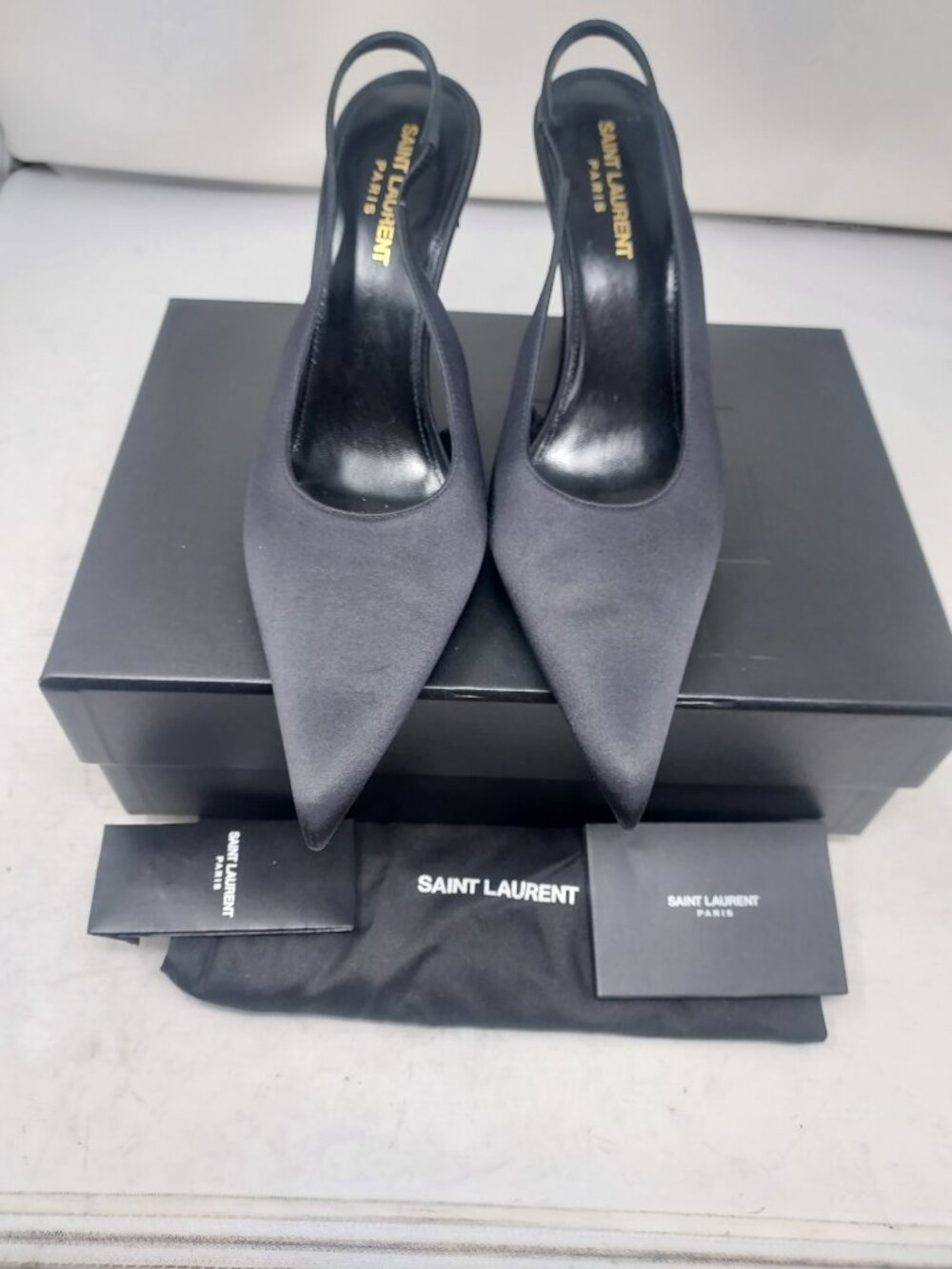 SAINT LAURENT YSL Black Kendall Silk Satin Slingback Pump - Picture 5 of 14